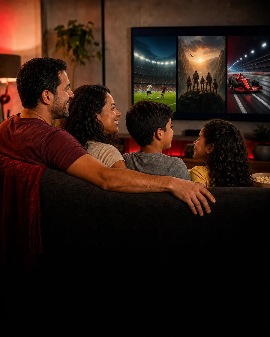 Família assistindo junto na Smart TV da sala